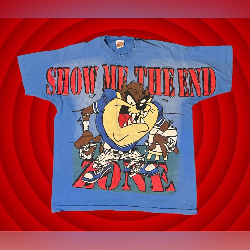 VTG 1998 Taz Looney Tunes AOP T Shirt Football All Over Print XXL Authentic